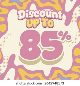 Creative discount design with soft pastel tones and fluid abstract shapes. Ideal for flash sales, ecommerce deals, kids brand promos, and eye catching digital marketing visuals.