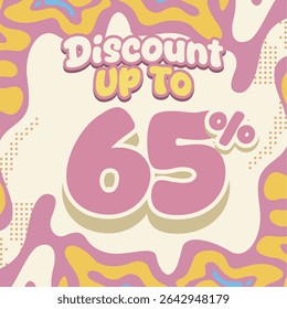 Creative discount design with soft pastel tones and fluid abstract shapes. Ideal for flash sales, ecommerce deals, kids brand promos, and eye catching digital marketing visuals.