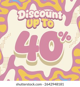 Creative discount design with soft pastel tones and fluid abstract shapes. Ideal for flash sales, ecommerce deals, kids brand promos, and eye catching digital marketing visuals.