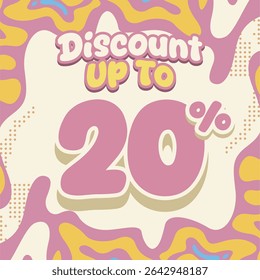 Creative discount design with soft pastel tones and fluid abstract shapes. Ideal for flash sales, ecommerce deals, kids brand promos, and eye catching digital marketing visuals.