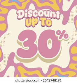 Creative discount design with soft pastel tones and fluid abstract shapes. Ideal for flash sales, ecommerce deals, kids brand promos, and eye catching digital marketing visuals.