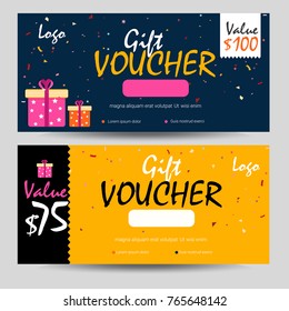 Creative Discount Voucher, Gift Card Or Coupon Template Layout.