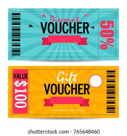 Creative Discount Voucher, Gift Card or Coupon template layout.