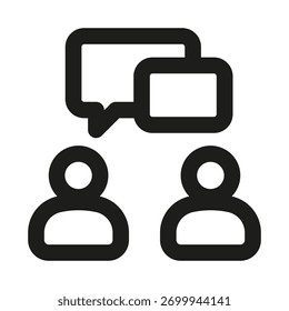 Icono de discusión creativa que muestra comunicación, colaboración, trabajo en equipo e intercambio de ideas
