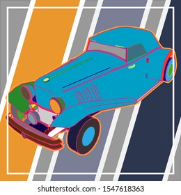 Creative display layouts design with car as modeling and using pop art coloring