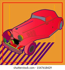 Creative display layouts design with car as modeling and using pop art coloring
