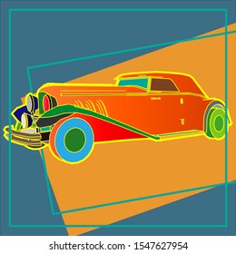 Creative display layouts design with car as modeling and using pop art coloring