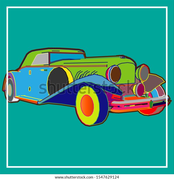 Creative display layouts design with car as\
modeling and using pop art\
coloring