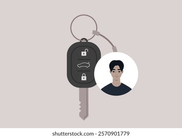 Creative display of personal car keys showcasing user avatar, emphasizing individuality and innovation in automotive accessories