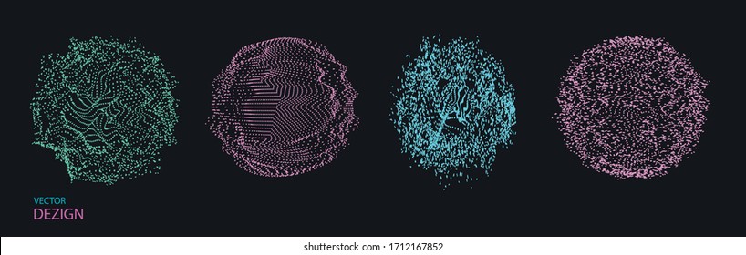 Kreativ verzerrte geometrische Formen. 3D-Vektorillustration. Geometrisches Gitter. Technologischer Stil. Formen von Punkten. Visuelles Rauschen.