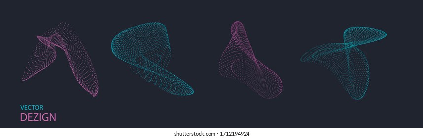 Creative distorted geometric shapes. 3D vector. Geometric grid. Technological style. Shapes from points.