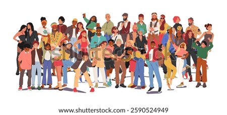 Creative diverse people community multicultural crowd showcasing happiness and unity vector illustration. Human relationship, international social issues, generation diversity connection, friendship
