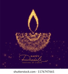 creative diwali diya made with golden particle