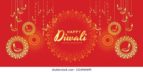 Creative Diwali Festival Background Template Design with Creative Lamps