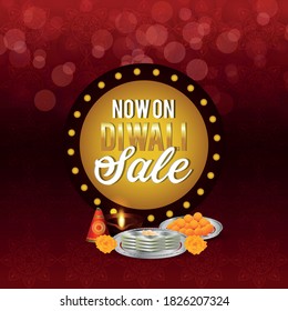 Creative diwali festival card. DIwali  shiny background with diya lamps and hangging lamp. Vector illustration