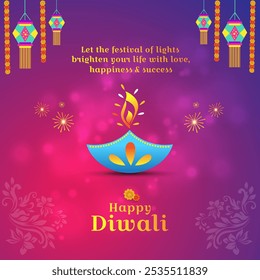 Deseos creativos de Diwali. Feliz Diwali. Feliz Deepawali. Festival tradicional indio. Redes sociales, Plantilla de diseño de Vectores postales digitales