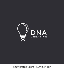 Creative DNA blood logo icon, light bulb and helix concept on dark background