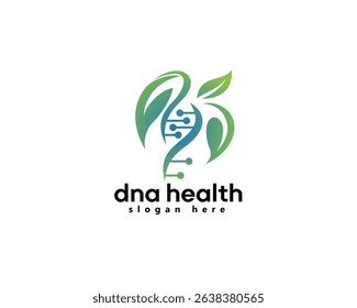 creative dna health and genetical logo ,dna icon combined with three leaves complete ,logo design template
