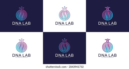 Colección de diseño de logotipo de laboratorio de ADN creativo con estilo de color gradiente de lujo