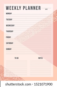 Creative to do list with gold glitter pineapples in scandinavian style. Stylish fashion organizer and schedule, black and gold color. Planner template with space for date. Vector illustration.