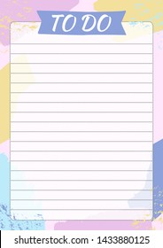 Creative to do list with pastel brushstroke on background. Stylish organizer and schedule. Planner template for print, office, school. Vector illustration.