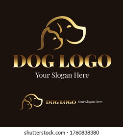 Creative Dog Cat Logo design Pet icon in mettalic gold gradient 