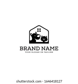 creative dog cat pet house logo design vector template