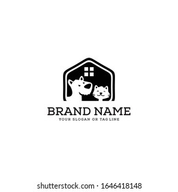 creative dog cat pet house logo design vector template