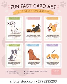 Creative Dog Fun Fact Cards Set Part 2 featuring engaging and educational dog facts in a clean, attractive card design. Perfect for pet lovers, dog owners, teachers, students, animal education resources, printable learning materials, social media content, and pet-themed projects.