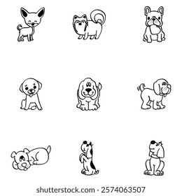 Creative dog icon designs feature a variety of dog breeds for universal pet brand appeal	