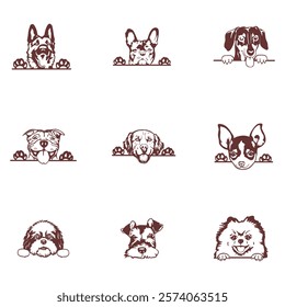 creative dog icon set featuring various breeds with adorable expressions for pet branding and designs	
