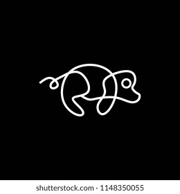 Creative dog logo line art style isolated on black background.