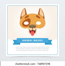 Máscara de perro creativo. Gracioso bozal animal doméstico. Elemento de disfraz de carnaval infantil. Diseño vectorial plano para la invitación de fiesta de cumpleaños o la tarjeta de saludo