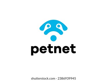 perro creativo con logotipo de señal, simple tecnología de diseño de cuidado de la salud de mascotas ilustración vectorial