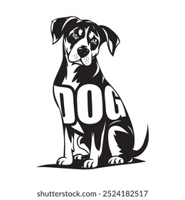 Vector de icono de logotipo de espacio negativo de marca de palabras de perro creativo