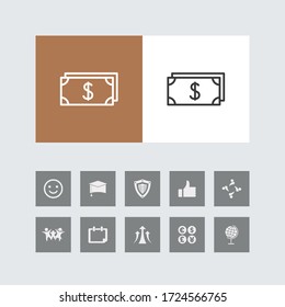 Creative Dollar Currency Line Icon with Bonus Icons. 