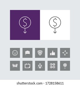 Creative Dollar Down Line Icon with Bonus Icons. 