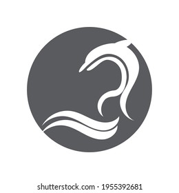 creative Dolphin jumping logo illustration design concept.
