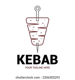 Creative Doner kebab logo element. Shawarma emblem. Turkish fast food restaurant, barbecue cafe or grill bar symbol of skewer or rotating spit with grilled meat.