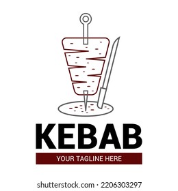 Elemento del logo de Creative Doner kebab. emblema de Shawarma. Restaurante turco de comida rápida, cafetería barbacoa o barra de parrilladas símbolo de brocheta o de escupir giratorio con carne a la parrilla.