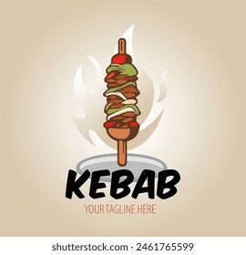 Creative Doner kebab logo element. Shawarma emblem. Turkish fast food restaurant, barbecue cafe or grill bar symbol of skewer or rotating spit with grilled meat.