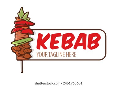 Creative Doner kebab logo element. Shawarma emblem. Turkish fast food restaurant, barbecue cafe or grill bar symbol of skewer or rotating spit with grilled meat.