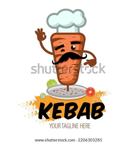 Creative Doner kebab logo element. Shawarma emblem. Turkish fast food restaurant, barbecue cafe or grill bar symbol of skewer or rotating spit with grilled meat.