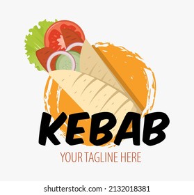 Creative Doner kebab logo. Shawarma emblem. Turkish fast food restaurant, barbecue cafe or grill bar symbol of skewer or rotating spit with grilled meat.