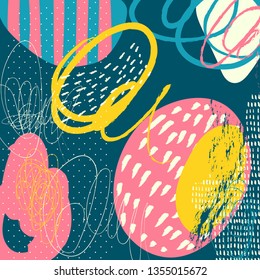 Kreative doodle abstrakte handgezeichnete Header mit verschiedenen Formen und Texturen. Kollage. Vektorillustration