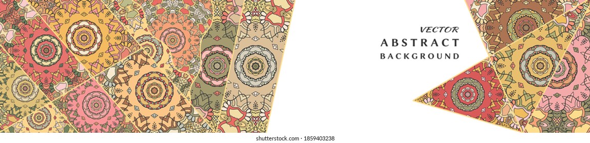 Creative doodle art banner background. Abstract header with different shapes and textures. Vector patchwork quilt pattern. Vintage decorative collage. Hand drawn background.