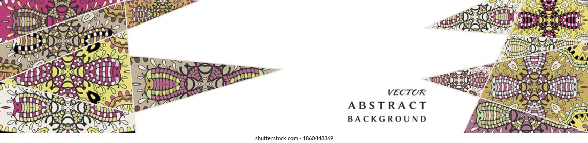 Fondo creativo de carteles de dibujos artísticos. Cabecera abstracta con diferentes formas y texturas. Patrón de tejido de retazos vectoriales. Collage decorativo vintage. Antecedentes dibujados a mano.