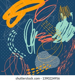 Creative doodle art hand drawn with different shapes and textures. Collage. Vector
