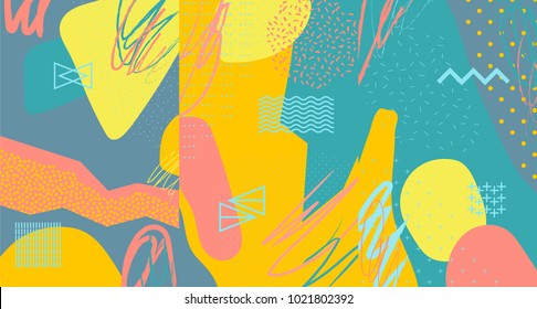 Creative doodle art header with different shapes and textures. Collage. Vector