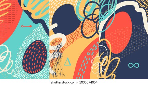 Creative Doodle Art Header With Different Shapes And Textures. Collage. Vector.